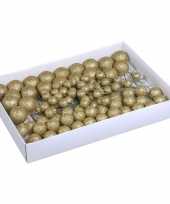 100x gouden glitter mini kerstballen stekers kunststof 2 3 4 cm