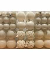 100x kunststof kerstballen wit 3 4 en 6 cm