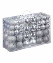 100x zilveren kunststof kerstballen 3 4 en 6 cm glitter mat glans