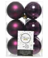 12x aubergine paarse kerstballen 6 cm glanzende matte kunststof plastic kerstversiering