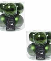 12x donkergroene glazen kerstballen 8 cm glans en mat 10219446