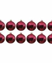 12x fuchsia roze kerstballen 10 cm glanzende glas kerstversiering