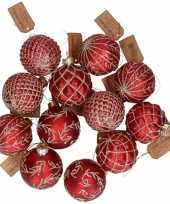 12x glazen kerstballen rood met goud 8 cm