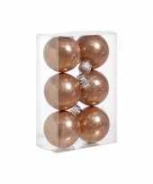 12x koperen kerstballen 6 cm glitter kunststof plastic kerstversiering