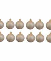 12x licht parel champagne kerstballen 10 cm glanzende glas kerstversiering