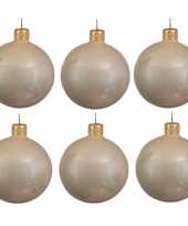 12x licht parel champagne kerstballen 6 cm glanzende glas kerstversiering