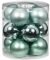 12x mint groene glazen kerstballen 8 cm glans en mat
