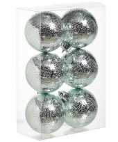12x mintgroene cirkel motief kerstballen 6 cm kunststof