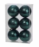 12x petrol blauwe kerstballen 6 cm cirkel motief kunststof plastic kerstversiering