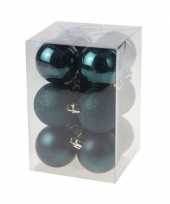 12x petrol blauwe kerstballen 6 cm glanzende matte kunststof plastic kerstversiering