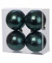12x petrol groene kerstballen 8 cm cirkel motief kunststof plastic kerstversiering