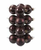 16x donkerbruine kerstballen 8 cm glas kerstversiering combi