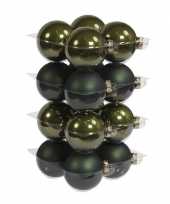 16x donkergroene kerstballen 8 cm glas kerstversiering combi