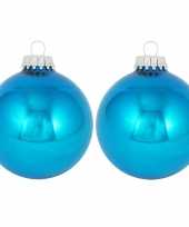 16x hawaii blauwe glazen kerstballen glans 7 cm kerstboomversiering