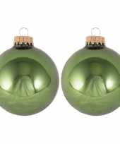 16x jungle groene glazen kerstballen glans 7 cm kerstboomversiering