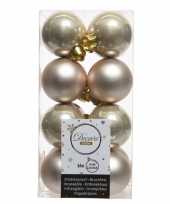 16x licht parel champagne kerstballen 4 cm glanzende matte kunststof plastic kerstversiering