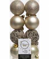 16x licht parel champagne kerstballen 6 cm glanzende matte glitter kunststof plastic kerstversiering