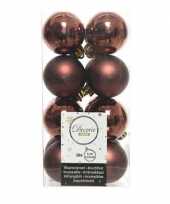 16x mahonie bruine kerstballen 4 cm glanzende matte kunststof plastic kerstversiering