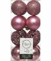 16x oud roze kerstballen 6 cm glanzende matte glitter kunststof plastic kerstversiering