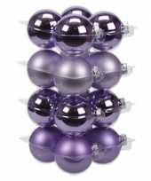 16x paars tinten kerstballen 8 cm glas kerstversiering