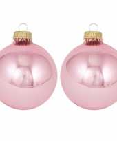 16x pink blush lichtroze glazen kerstballen glans 7 cm kerstboomversiering