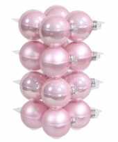 16x roze kerstballen 8 cm glas kerstversiering