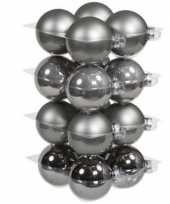 16x titanium grijze kerstballen 8 cm glas kerstversiering