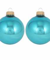 16x turquoise blauwe glazen kerstballen glans 7 cm kerstboomversiering