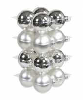 16x zilveren kerstballen 8 cm glas kerstversiering combi