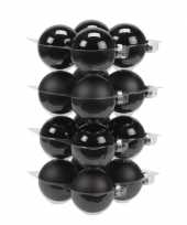16x zwarte kerstballen 8 cm glas kerstversiering combi