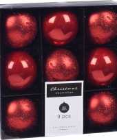 18x kerstboomversiering luxe kunststof kerstballen rood 5 cm
