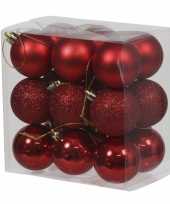18x rode kunststof kerstballen 5 cm glans mat glitter
