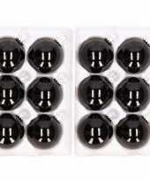 18x stuks kerstversiering zwarte kerstballen van glas 7 cm