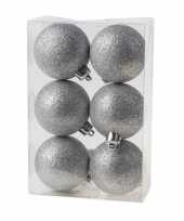18x zilveren kerstballen 6 cm glitter kunststof plastic kerstversiering