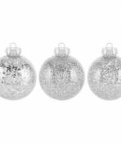 18x zilveren kerstballen 8 cm glitters kunststof kerstversiering