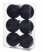 18x zwarte kerstballen 8 cm glitter kunststof plastic kerstversiering 10238161