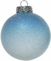 1x blauwe witte ombre kerstballen 8 cm glitter kunststof kerstversiering