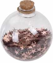 1x doorzichtige fles kerstballen 8 cm sterretjes koper kunststof kerstversiering