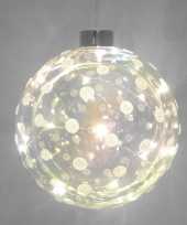 1x glazen decoratie kerstballen met 20 led lampjes verlichting 12 cm