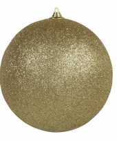 1x gouden grote kerstballen met glitter kunststof 13 5 cm