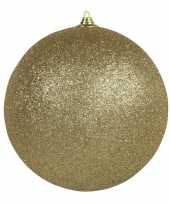 1x gouden grote kerstballen met glitter kunststof 18 cm