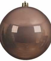 1x grote zacht terra bruine kerstballen van 20 cm glans van kunstst