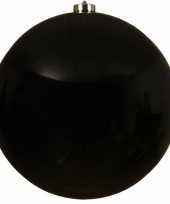 1x grote zwarte kerstballen van 20 cm glans van kunststof