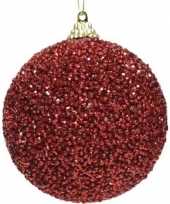 1x kerst rode kerstballen 8 cm glitters kraaltjes kunststof kerstversiering