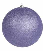 1x paarse grote kerstballen met glitter kunststof 13 5 cm