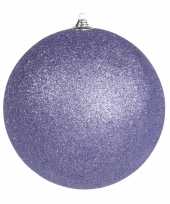 1x paarse grote kerstballen met glitter kunststof 18 cm