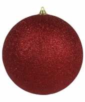 1x rode grote decoratie kerstballen met glitter kunststof 25 cm