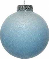 1x witte blauwe ombre kerstballen 8 cm glitter kunststof kerstversiering