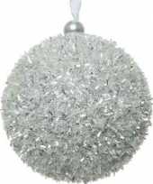 1x zilveren kerstballen 8 cm glitters sneeuwballen kunststof kerstversiering