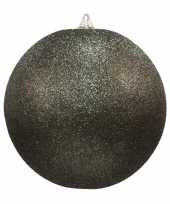 1x zwarte grote decoratie kerstballen met glitter kunststof 25 cm
